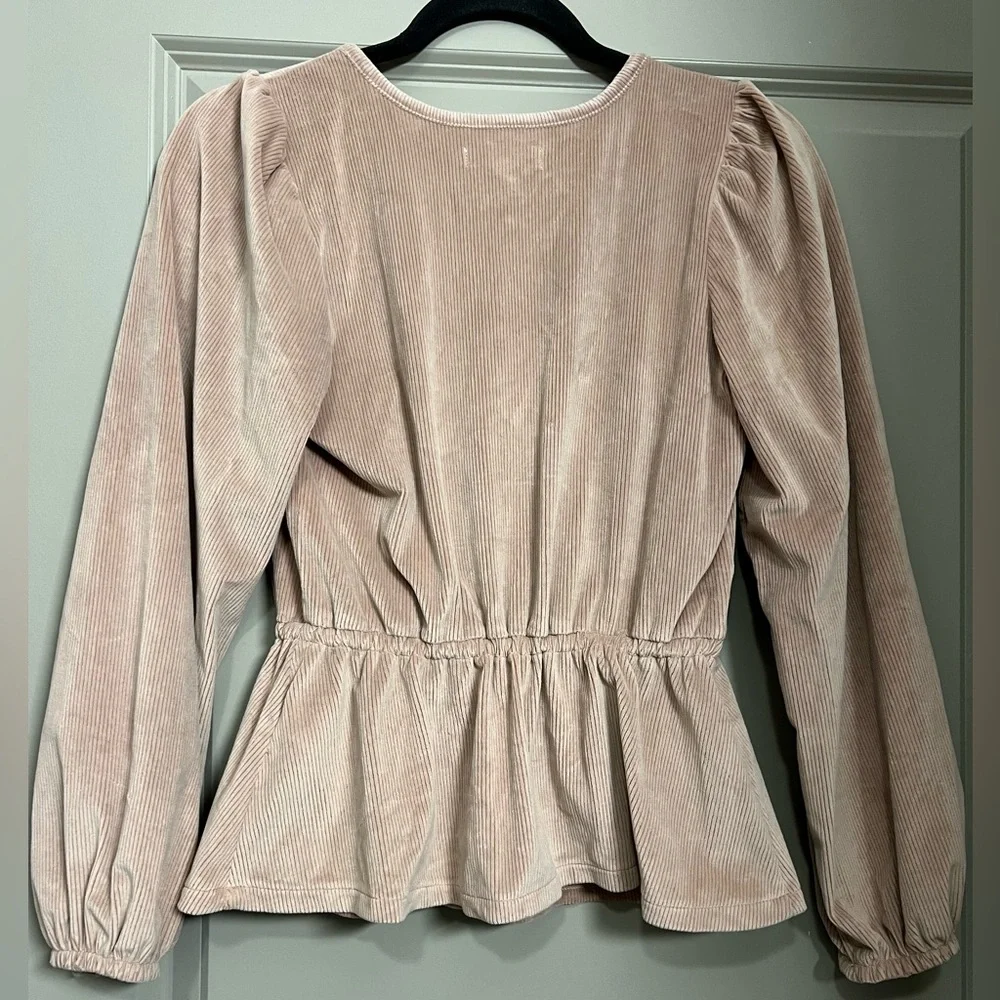 Madewell Corduroy Tie-Front Faux-Wrap Top Sz XS in Warm Sandstone - Picture 5 of 7